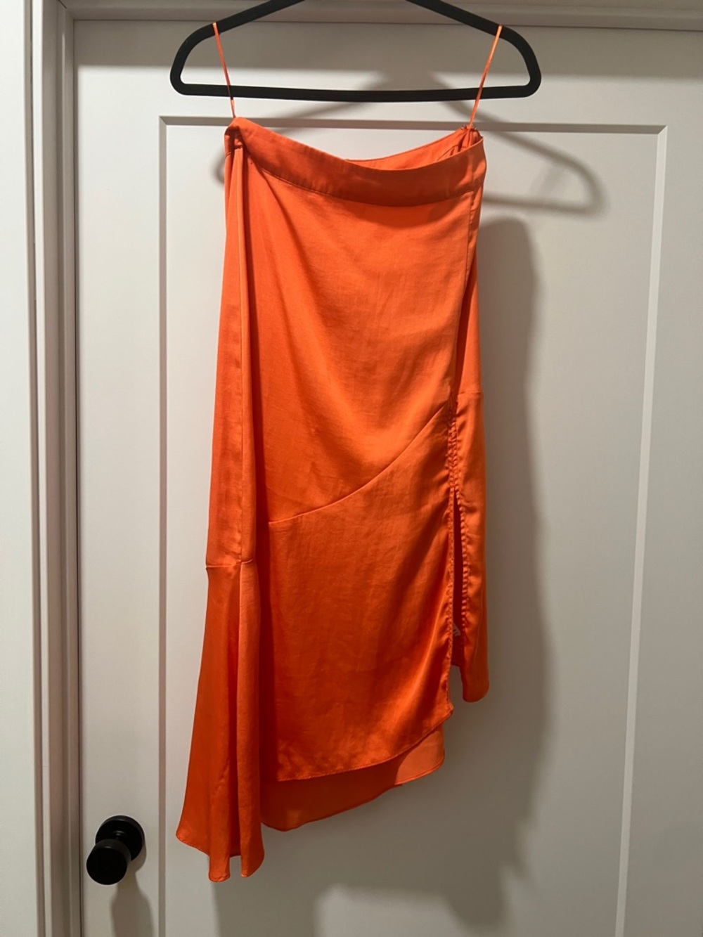 Orange Asymmetric Satin Slip Skirt